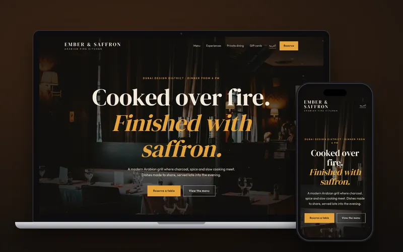 Ember & Saffron concept website on laptop and phone